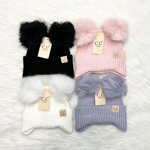 Baby C.C Premium Ear Flap Double Pom Beanie, Winter Beanies, Premium Beanies